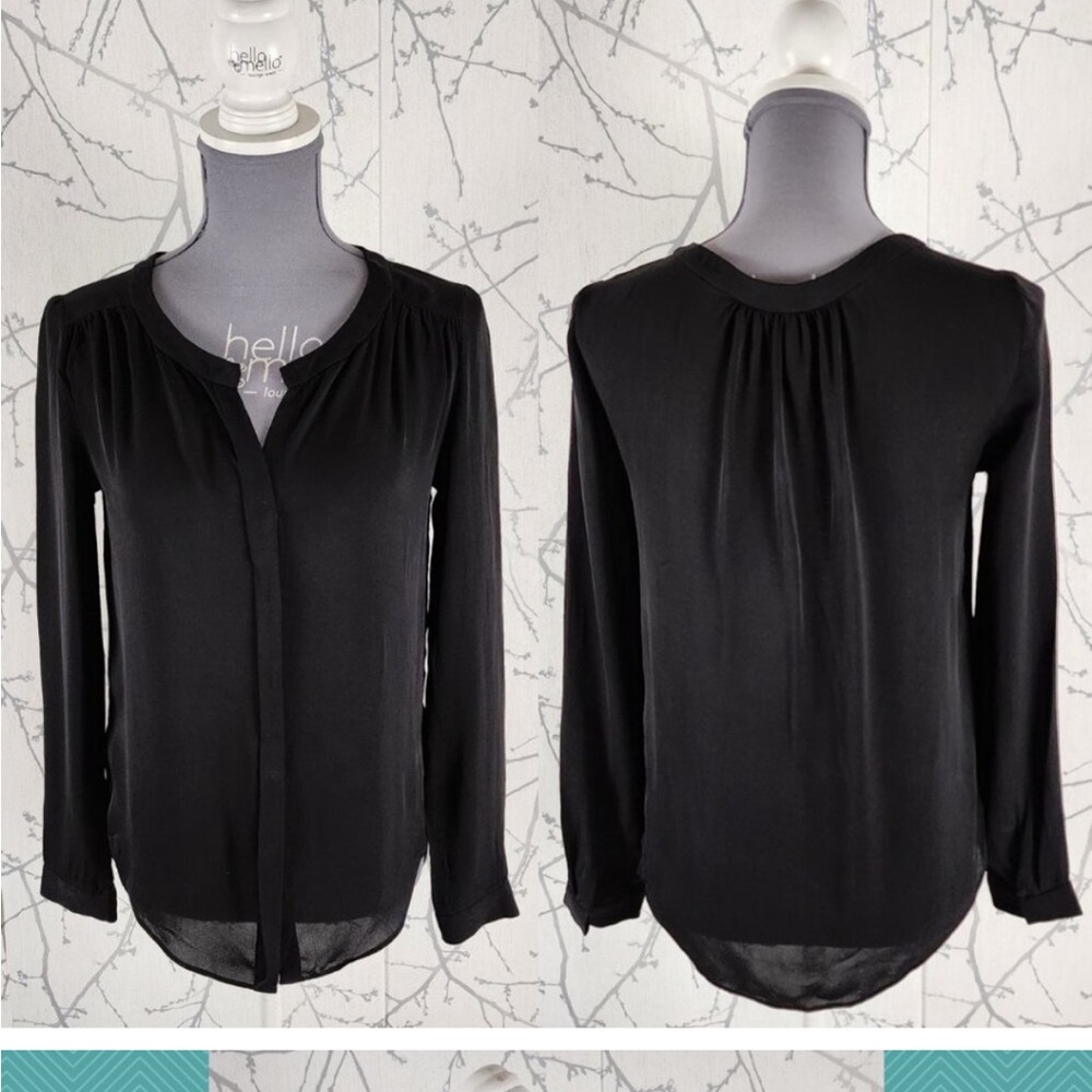 T. Babaton Black 100% Silk Hidden Button Front Blouse
